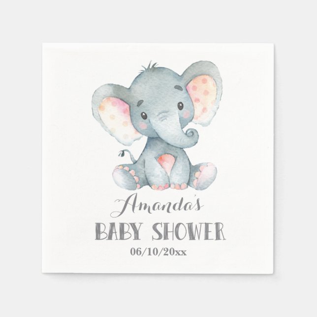 Servilleta De Papel Elefante Baby Shower Gray Napkins (Anverso)