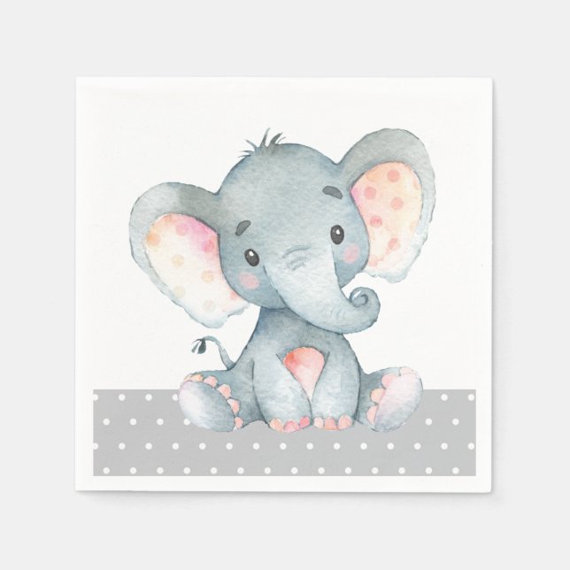 Servilleta De Papel Elefante Baby Shower Gray Napkins (Anverso)