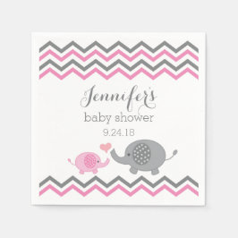 Servilleta De Papel Elefante Baby Shower Napkins Chevron gris rosado
