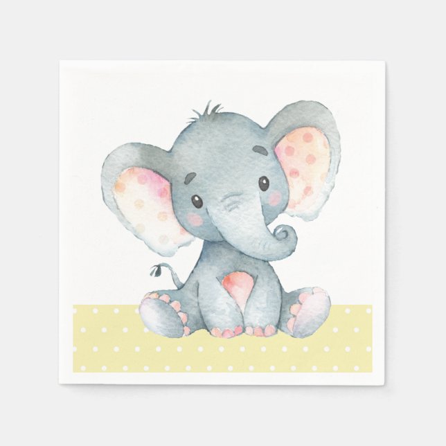 Servilleta De Papel Elefante Baby Shower Ropa amarilla (Anverso)