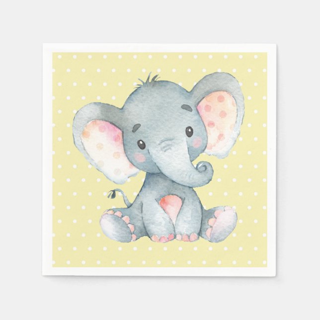 Servilleta De Papel Elefante Baby Shower Ropa amarilla (Anverso)