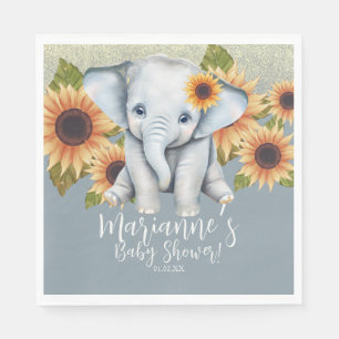 Servilleta De Papel Elefante Baby Shower Sunflower Purpurina Dusty Blu