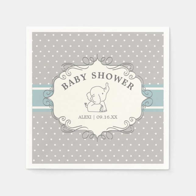 Servilleta De Papel Elefante Bebé Adorable | Fiesta de Bebé (Anverso)
