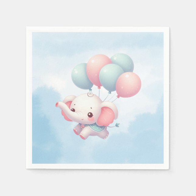 Servilleta De Papel elefante bebé con globos (Anverso)