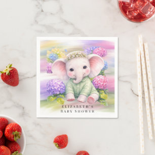 Servilleta De Papel Elefante Bebé con Hortensias Fiesta de Revelación