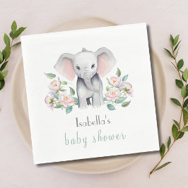 Servilleta De Papel Elefante Bebé Con Peonías, Napkin Eucalyptus