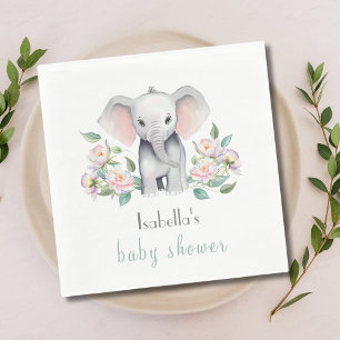 Servilleta De Papel Elefante Bebé Con Peonías, Napkin Eucalyptus