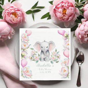 Servilleta De Papel Elefante Bebé con Peonies y Globos Baby Shower