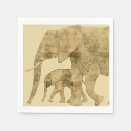 Servilleta De Papel Elefante bebé con su madre