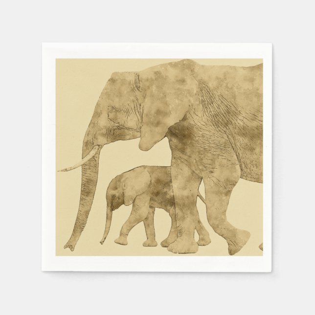 Servilleta De Papel Elefante bebé con su madre (Anverso)