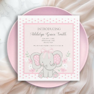 Servilleta De Papel Elefante Bebé Niña Rosa Lunares Sip See Shower