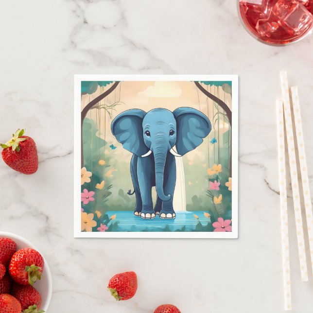 Servilleta De Papel Elefante Bebé Whimsical Azul, (In situ)