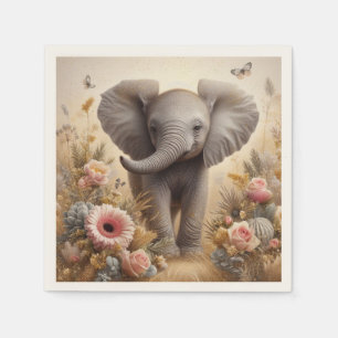 Servilleta De Papel Elefante bebé y Fiesta de flores para niños