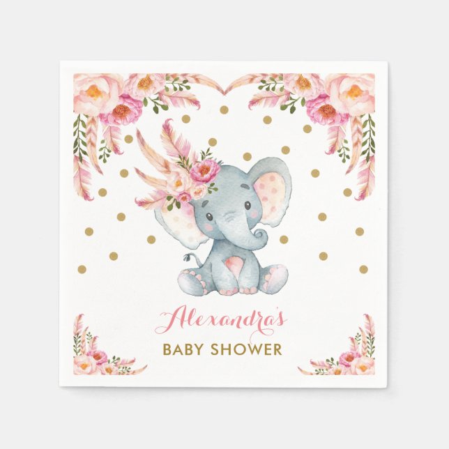 Servilleta De Papel Elefante bohemio Oro rosa Papel floral Napkin (Anverso)