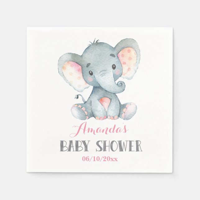 Servilleta De Papel Elefante chica Baby Shower Pink Napkins (Anverso)