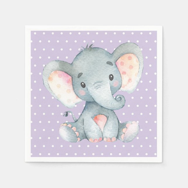 Servilleta De Papel Elefante chica Baby Shower Purple Napkins (Anverso)