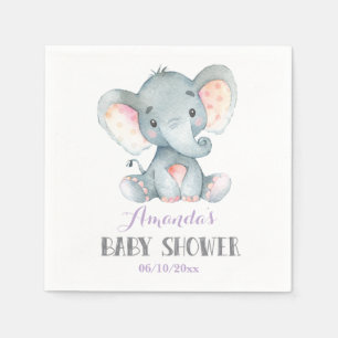 Servilleta De Papel Elefante chica Baby Shower Purple Napkins