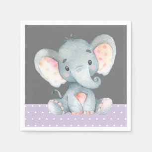 Servilleta De Papel Elefante chica Baby Shower Púrpura y servilletas g