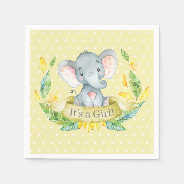 Servilleta De Papel Elefante chica Baby Shower Ropa amarilla (Anverso)