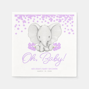 Servilleta De Papel Elefante Chica de flores moradas Baby Shower