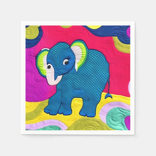 Servilleta De Papel Elefante Cute Blue Baby - Diseño Quilt Like (Anverso)