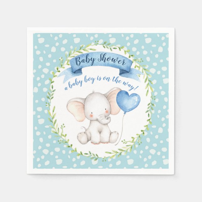 Servilleta De Papel Elefante de agua azul Baby Shower NAPKIN (Anverso)