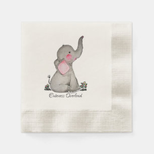Servilleta De Papel Elefante De Bebé Cuto De Acuarela Con Rubor Y Flor