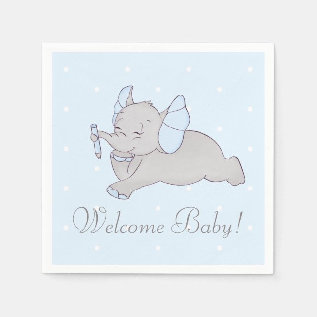 Servilleta De Papel elefante de bebé lindo con lápiz azul (Anverso)