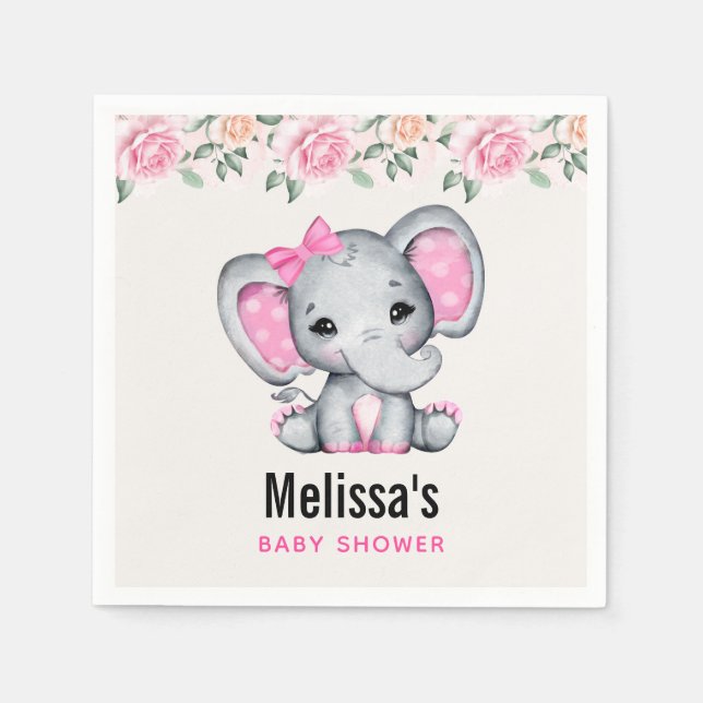 Servilleta De Papel Elefante de bebé rosa y dulce ducha fronteriza par (Anverso)