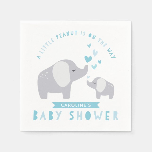 Servilleta De Papel Elefante de cacahuate pequeño | BABY SHOWER | Azul (Anverso)