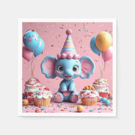 Servilleta De Papel Elefante de cumpleaños con pastel y globos