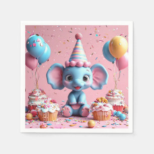 Servilleta De Papel Elefante de cumpleaños con pastel y globos