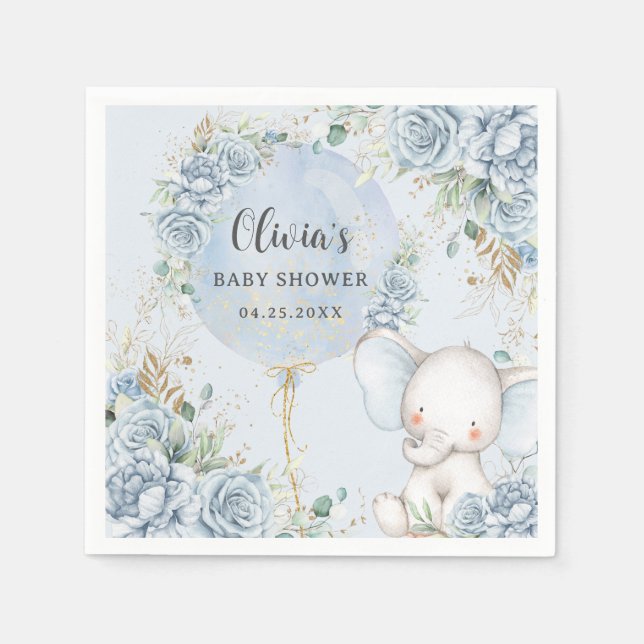 Servilleta De Papel Elefante de elefante azul azul suave Baby Shower (Anverso)