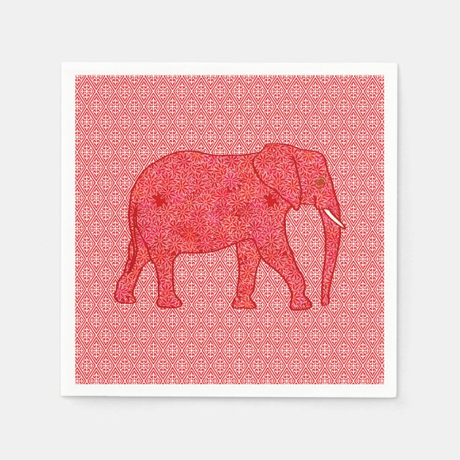 Servilleta De Papel elefante de flores - rojo profundo y coral (Anverso)