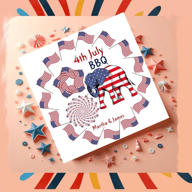 Servilleta De Papel Elefante de la Bandera Americana Fuegos artificial (American Flag Fireworks Elephant 4th July Party Napkins)