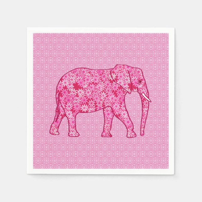 Servilleta De Papel Elefante de las flores - rosa fucsia (Anverso)