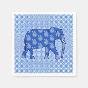 Servilleta De Papel Elefante de paisley - azul cobalto y blanco