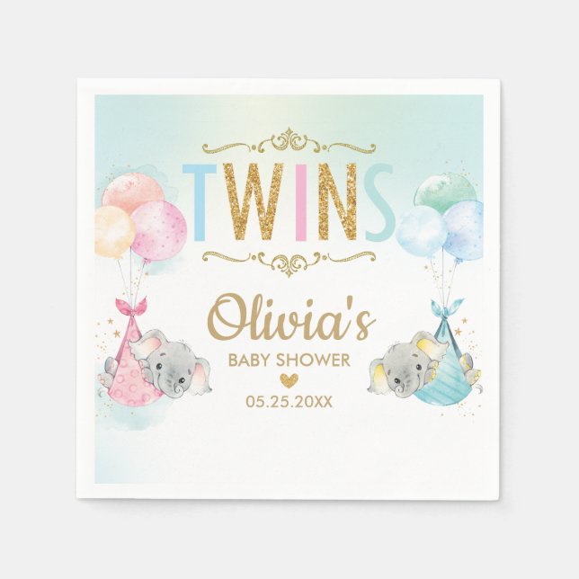 Servilleta De Papel Elefante elefante Chica gemelo Baby Shower (Anverso)