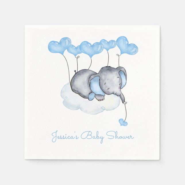 Servilleta De Papel Elefante en Cloud Blue Balloons Boy Baby Shower (Anverso)