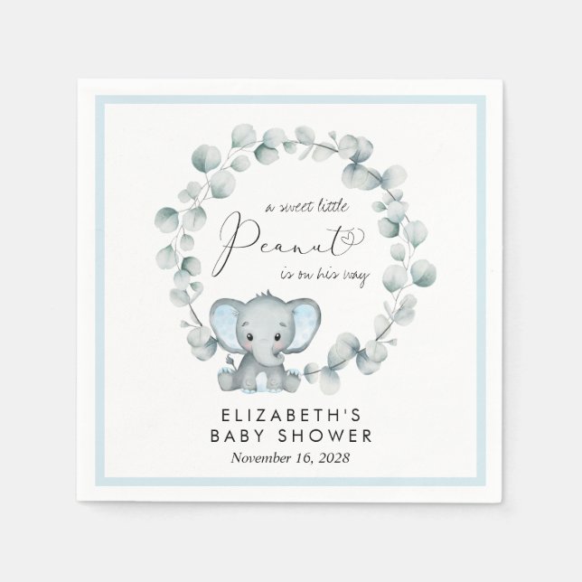 Servilleta De Papel Elefante Eucalyptus Baby Boy Shower (Anverso)