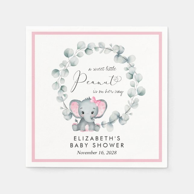 Servilleta De Papel Elefante Eucalyptus Baby Girl Shower (Anverso)