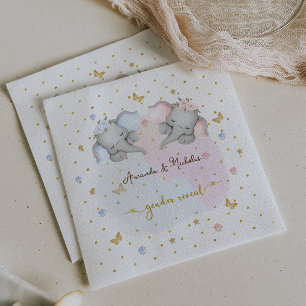 Servilleta De Papel Elefante floral azul rosado revelado por género