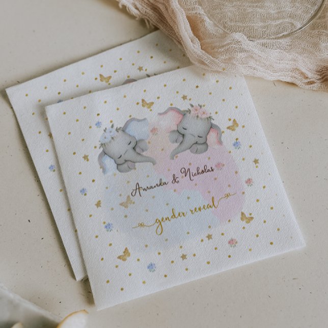 Servilleta De Papel Elefante floral azul rosado revelado por género (Subido por el creador)