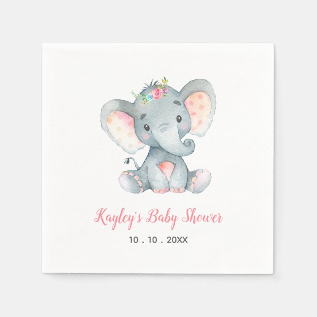 Servilleta De Papel Elefante (Floral) Baby Shower Napkin (Anverso)