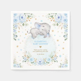 Servilleta De Papel Elefante Floral Blue Gold Favor de ducha Baby Boy