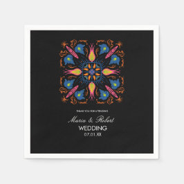 Servilleta De Papel Elefante floral de Boda indio negro