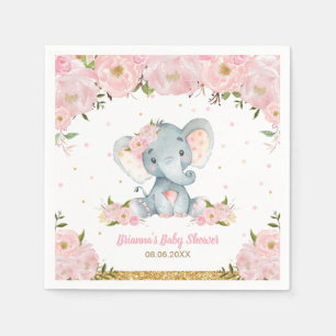 Servilleta De Papel Elefante Floral Rosa Pálido Cumpleaños Fiesta de B