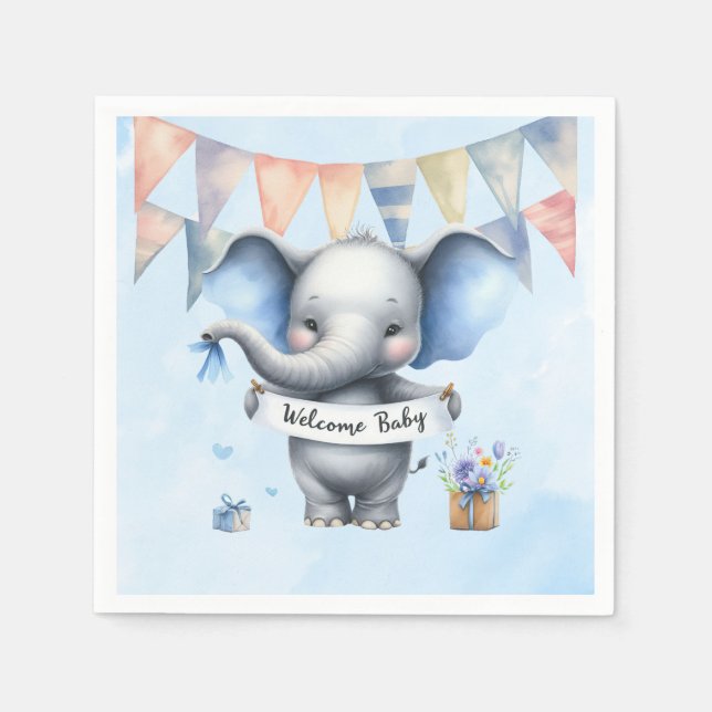 Servilleta De Papel Elefante gris azul lindo Bienvenida Bebé Niño Duch (Anverso)