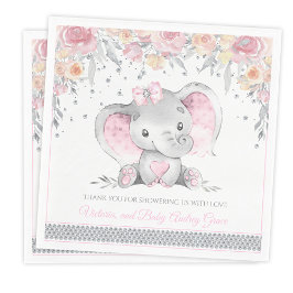 Servilleta De Papel Elefante gris rosado Diamond Floral Baby Shower