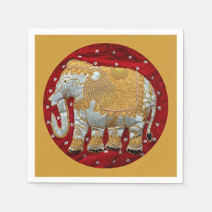 Servilleta De Papel Elefante indio embellecido rojo y oro